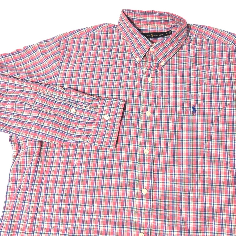 Ralph Lauren Men XL Plaid Button Down Shirt Pink Red Blue Green Long Sleeve Pony